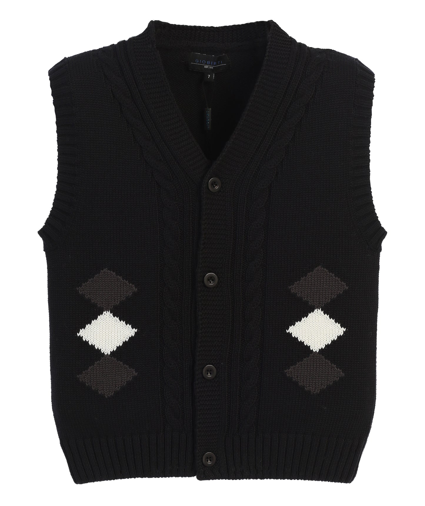 Diamond Print Knitted Vest 100% Cotton - Black