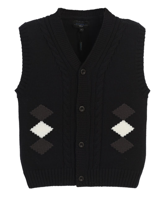 Diamond Print Knitted Vest 100% Cotton - Black