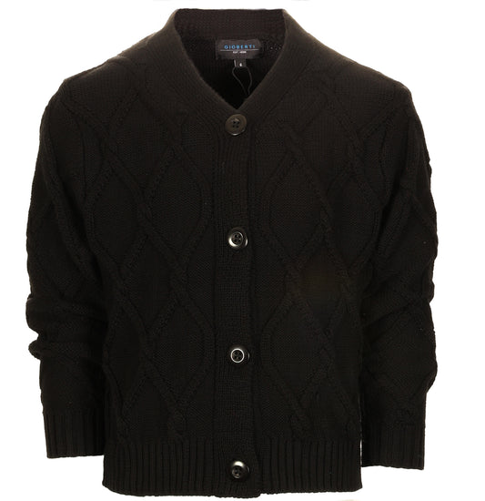 Boys Knitted V-Neck Button Up Cardigan Sweater - Black