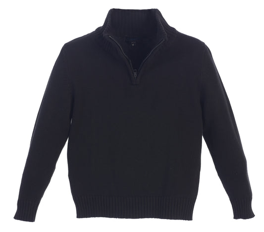 Knitted Half Zip 100% Cotton Sweater - Black