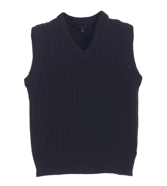 Soft V-Neck Cable Knit Sweater Vest-Black