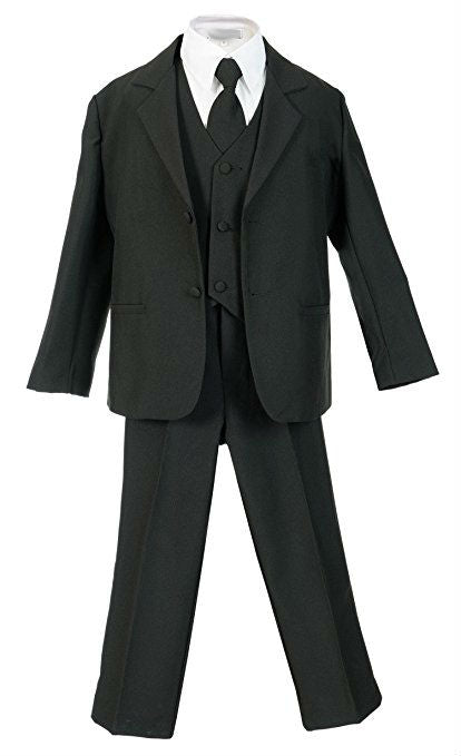 Boys Suit 5-Piece Set With Shirt And Vest 100% Polyester -Black