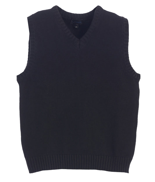 V-Neck 100% Cotton Knitted Pullover Sweater Vest- Black