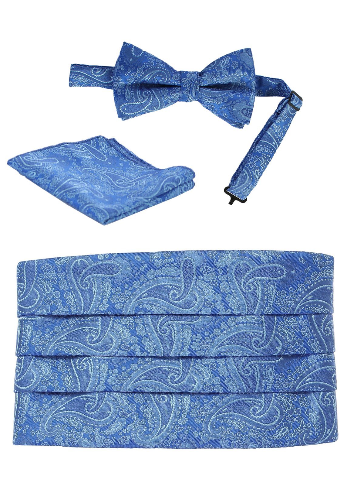 Adjustable Paisley Cummerbund Set With Formal Bow Tie and Pocket Square