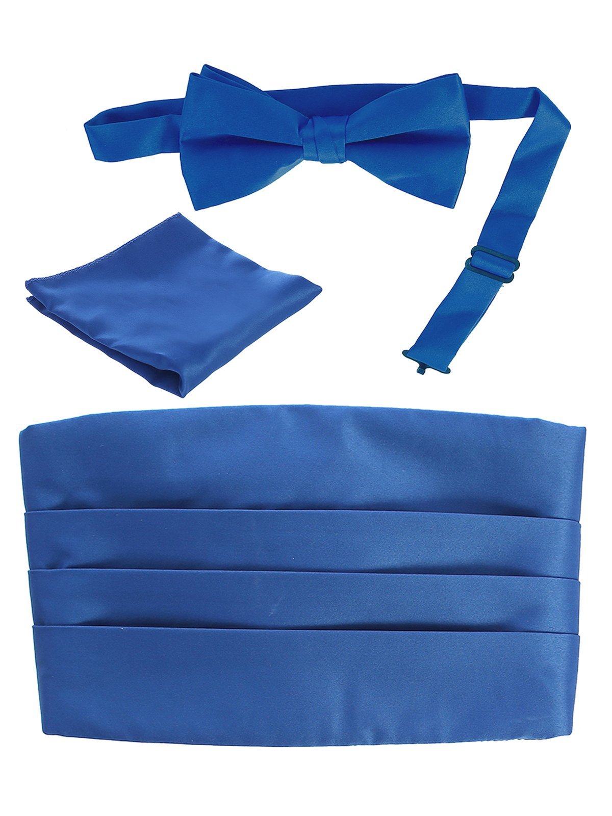 Adjustable Satin Cummerbund Set With Formal Bow Tie and Pocket Square
