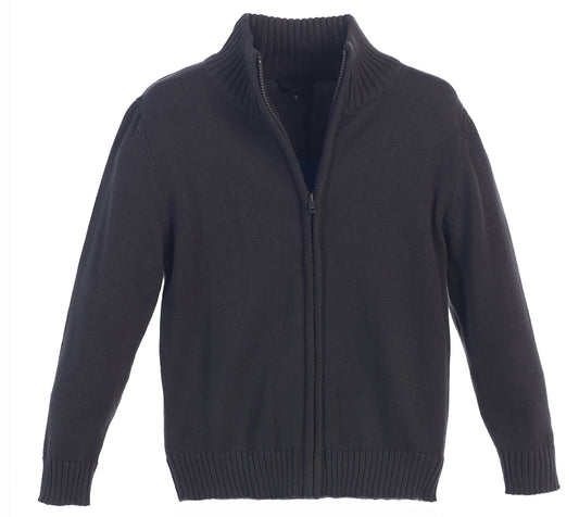 Knitted Full Zip 100% Cotton Sweater - Charcoal