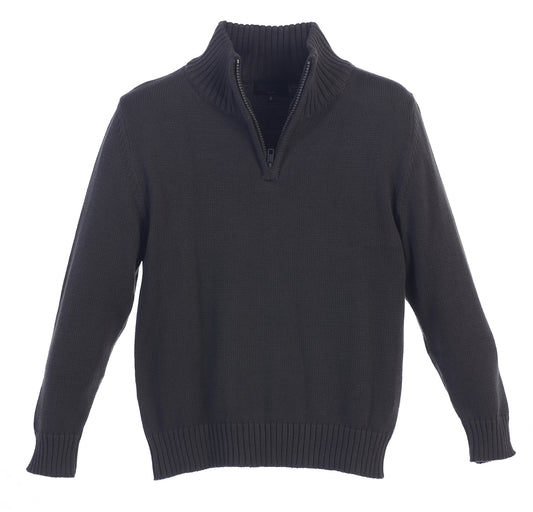 Knitted Half Zip 100% Cotton Sweater - Charcoal