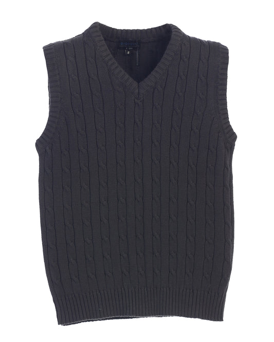 Soft V-Neck Cable Knit Sweater Vest- Charcoal