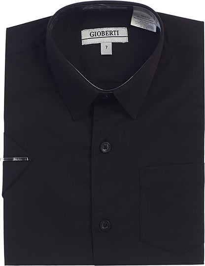 Boy's Short Sleeve Solid Dress Shirt -Black