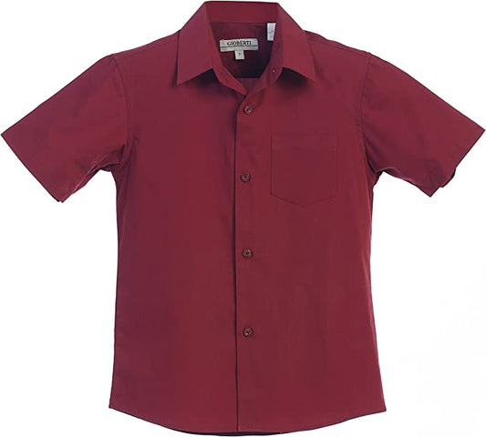 Boy's Short Sleeve Solid Dress Shirt -Burgundy