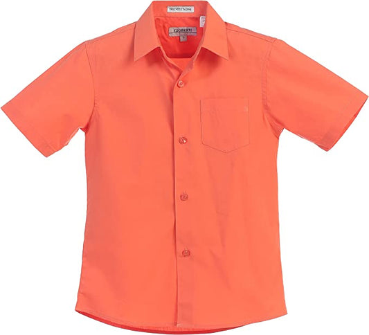 Boy's Short Sleeve Solid Dress Shirt -Coral