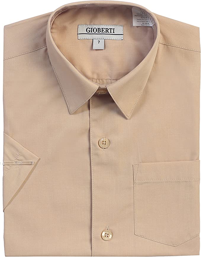 Boy's Short Sleeve Solid Dress Shirt -Khaki