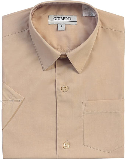 Boy's Short Sleeve Solid Dress Shirt -Khaki