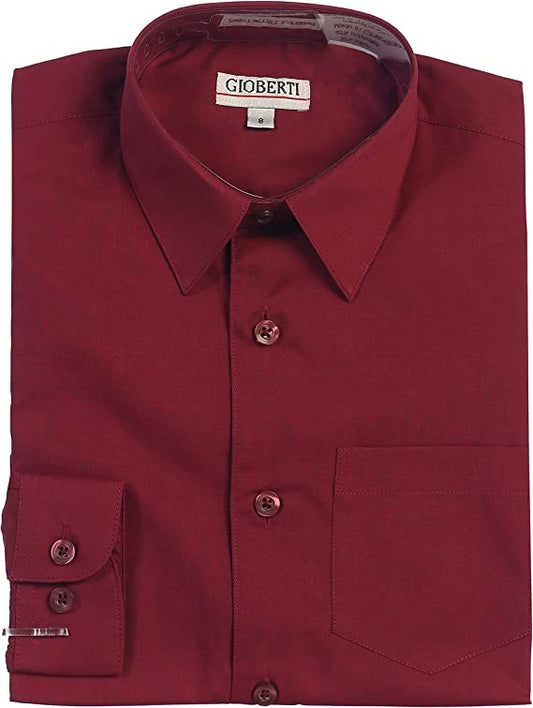 Boy's Long Sleeve Solid Dress Shirt -Burgundy