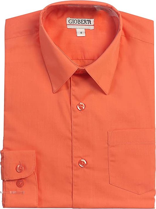 Boy's Long Sleeve Solid Dress Shirt - Coral