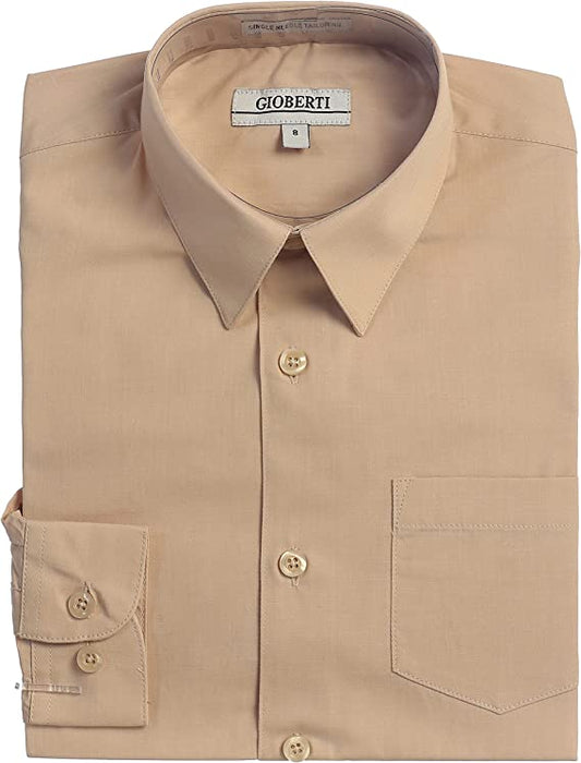 Boy's Long Sleeve Solid Dress Shirt - Khaki