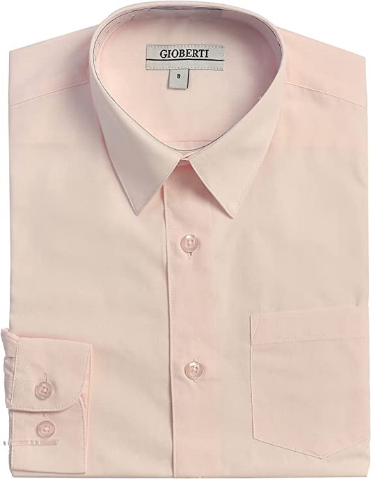 Boy's Long Sleeve Solid Dress Shirt -Pink