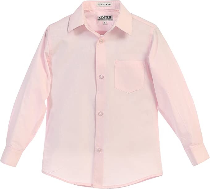 Boy's Long Sleeve Solid Dress Shirt -Pink