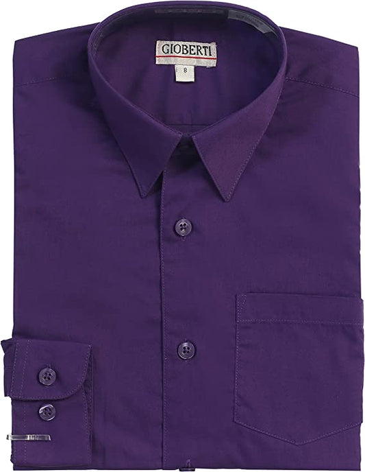 Boy's Long Sleeve Solid Dress Shirt - Purple