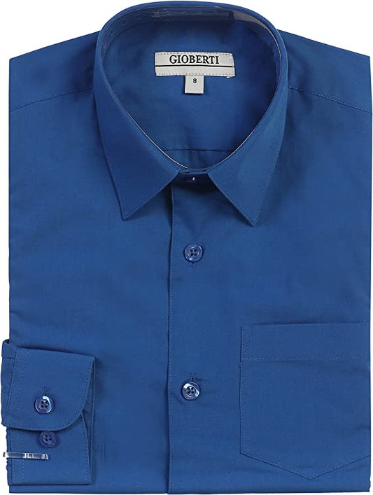 Boy's Long Sleeve Solid Dress Shirt - Royal Blue