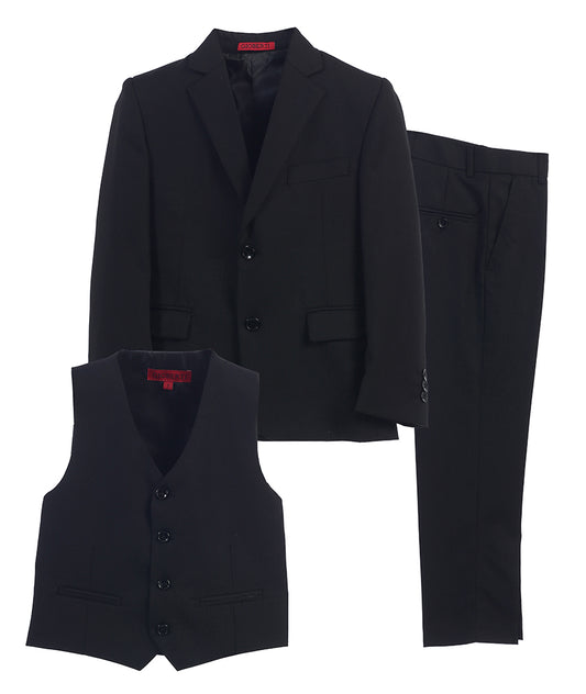 Boys Black Dress Suit 3 piece Set Jacket Vest Pants