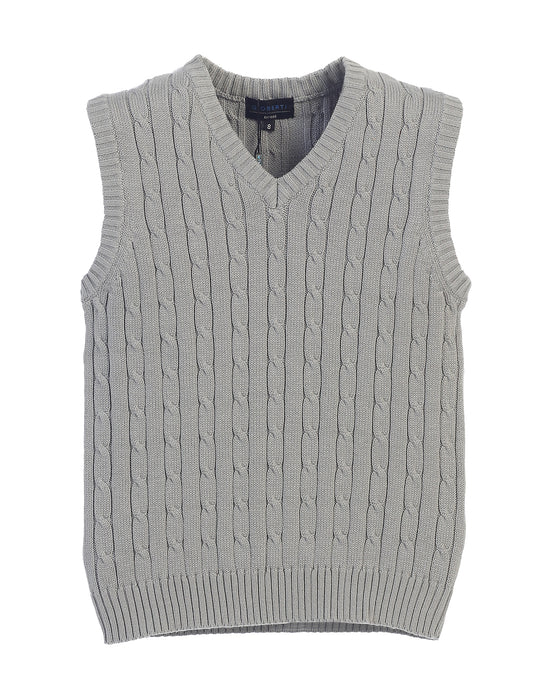 Soft V-Neck Cable Knit Sweater Vest- Gray