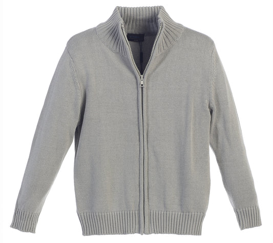 Knitted Full Zip 100% Cotton Sweater - Gray