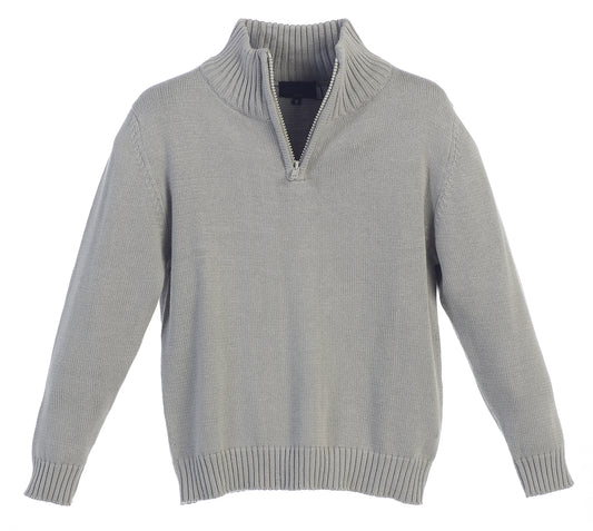 Knitted Half Zip 100% Cotton Sweater - Gray