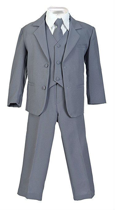 Boys Suit 5-Piece Set With Shirt And Vest 100% Polyester - Dark Gray