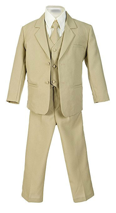 Boys Suit 5-Piece Set With Shirt And Vest %100 Polyester - Khaki