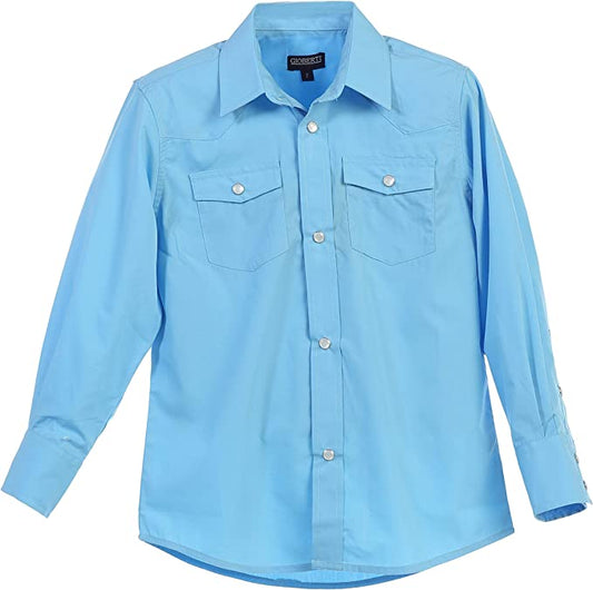 Boy's Solid Long Sleeve Western Shirt - Light Blue