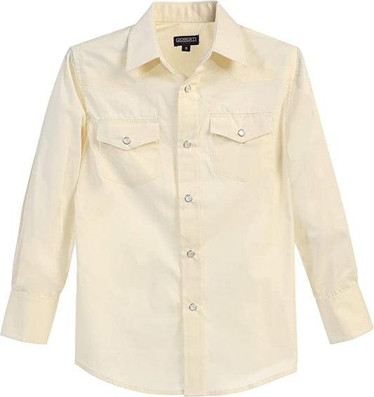 Boy's Solid Long Sleeve Western Shirt - Ivory