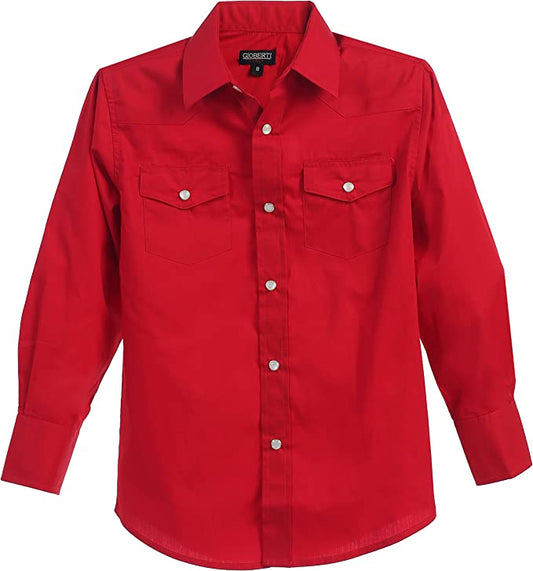 Boy's Solid Long Sleeve Western Shirt - Red