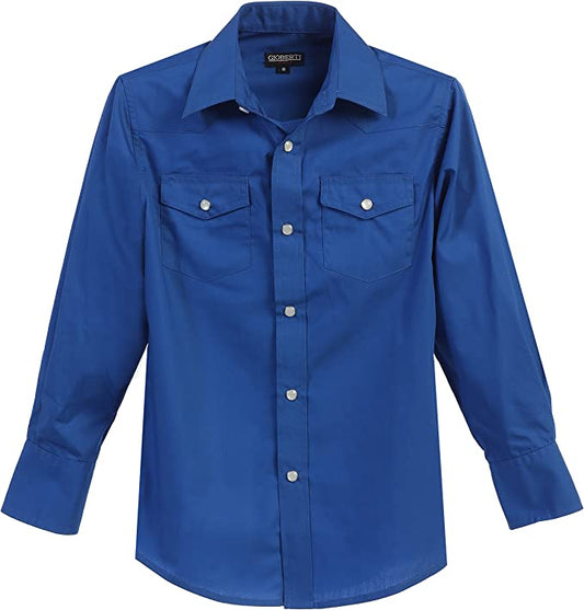 Boy's Solid Long Sleeve Western Shirt - Royal Blue