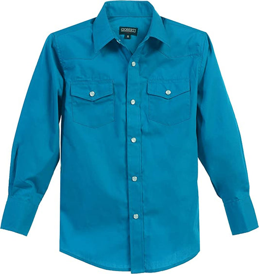 Boy's Solid Long Sleeve Western Shirt - Turquoise