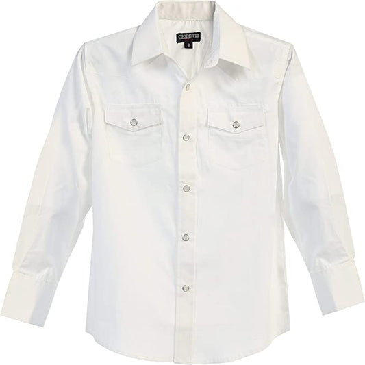 Boy's Solid Long Sleeve Western Shirt - White