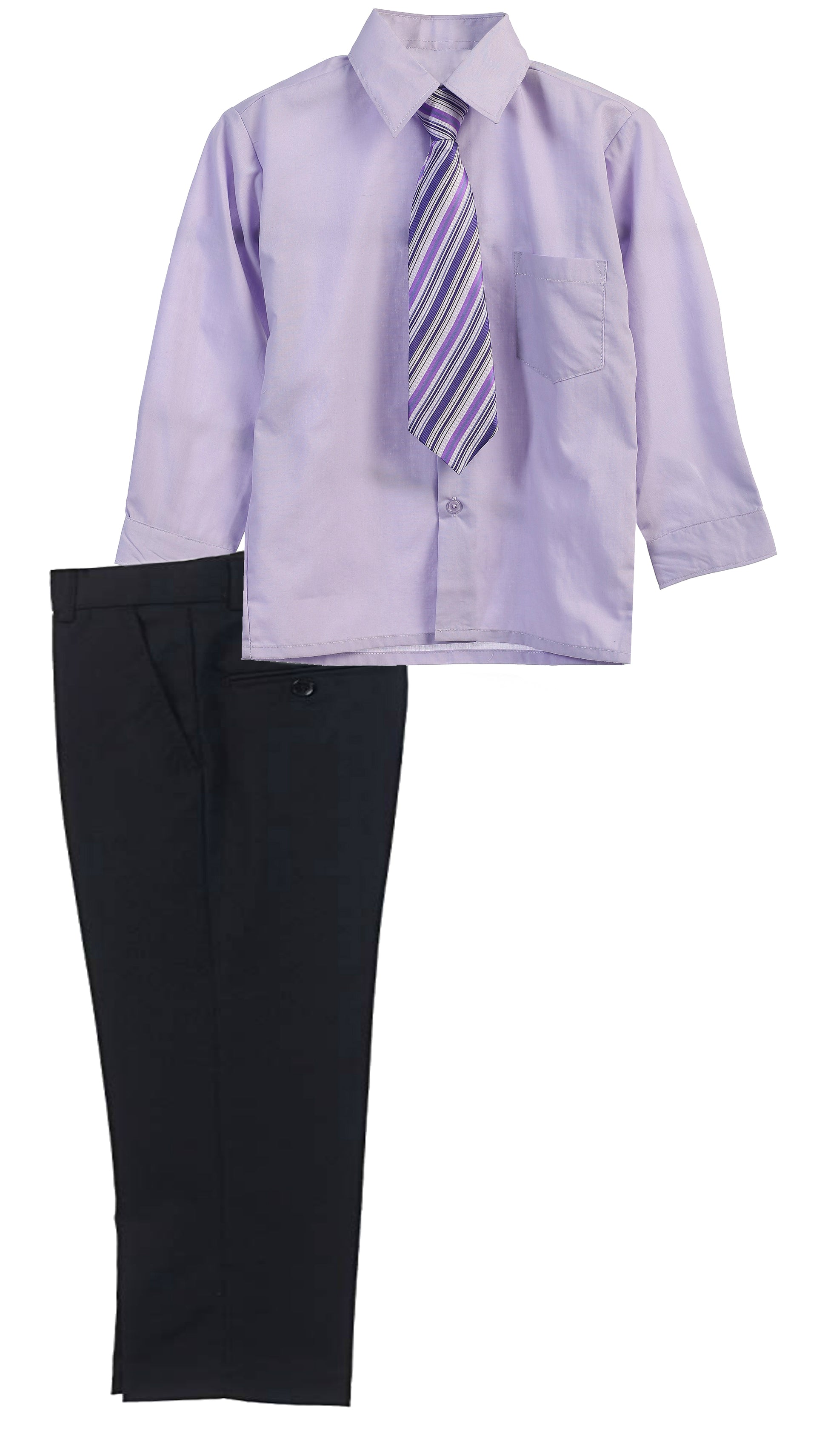 Boys Dress Pants Set With Shirt And Tie -Black Pants / Lilac Shirt Suit Addiction Boys Dress Pants Set With Shirt And Tie -Black Pants / Lilac Shirt Suit Addiction