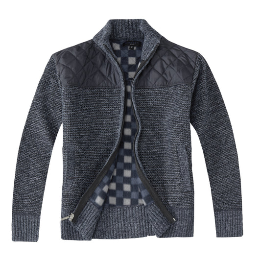 Knitted Full Zip Cardigan Sweater with Soft Brushed Flannel Lining - Blue