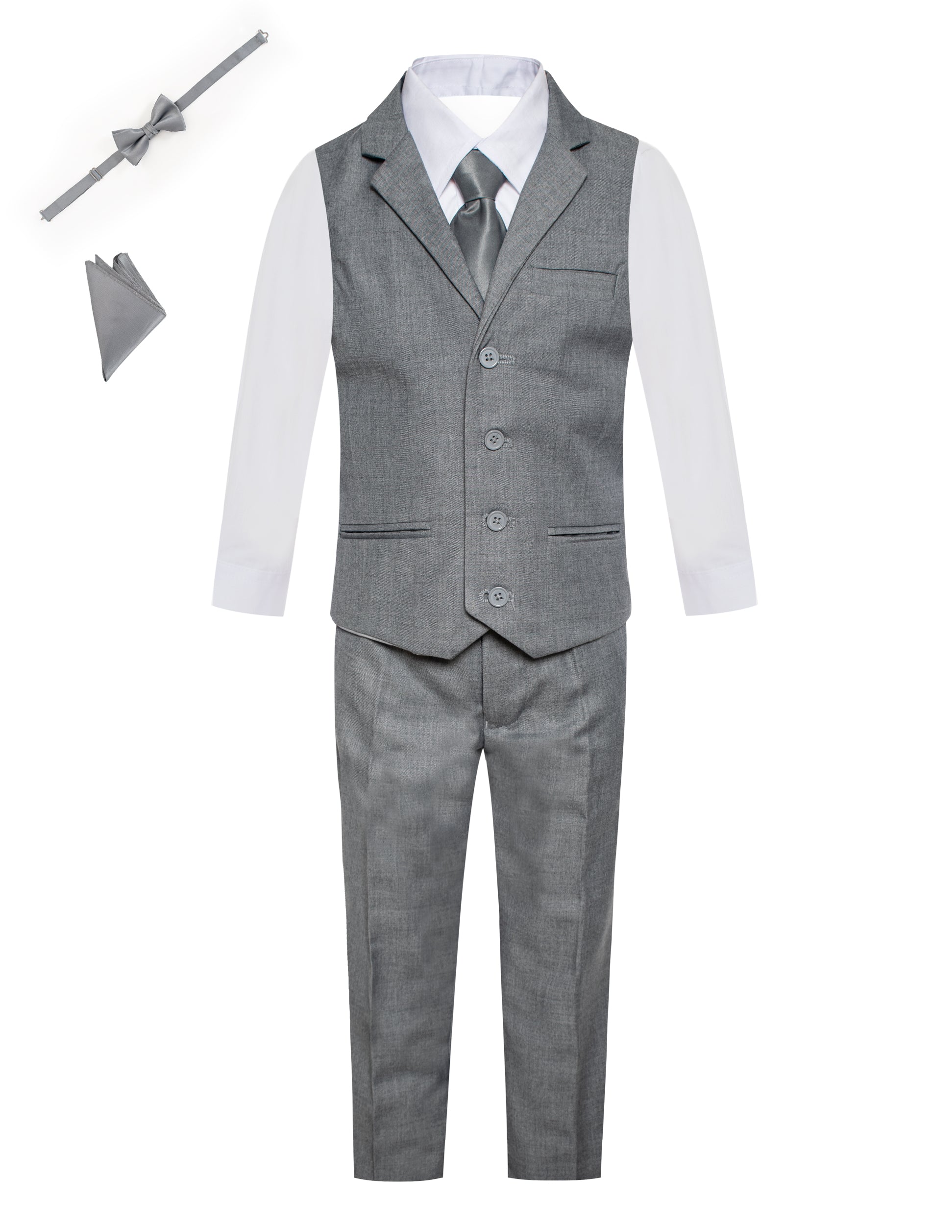 gray notch lapel slim fit boys formal vest set
