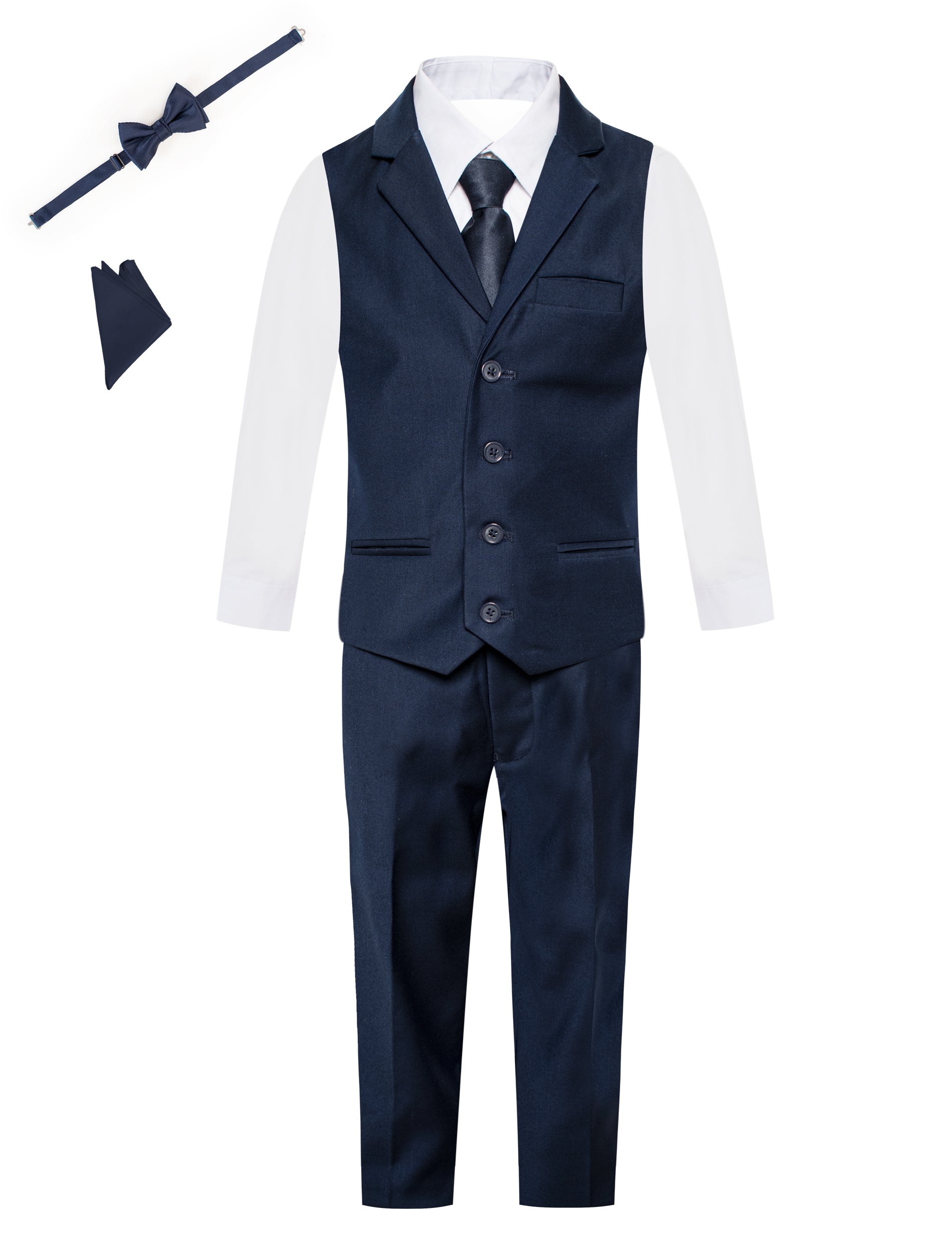 navy blue notch lapel slim fit boys formal vest set