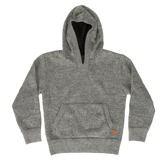 Knitted Pullover Hoodie Sweater With Sherpa Underlining- Charcoal