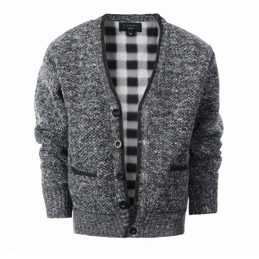 Cardigan Sweater with Soft Brushed Flannel Lining and Pockets -Charcoal