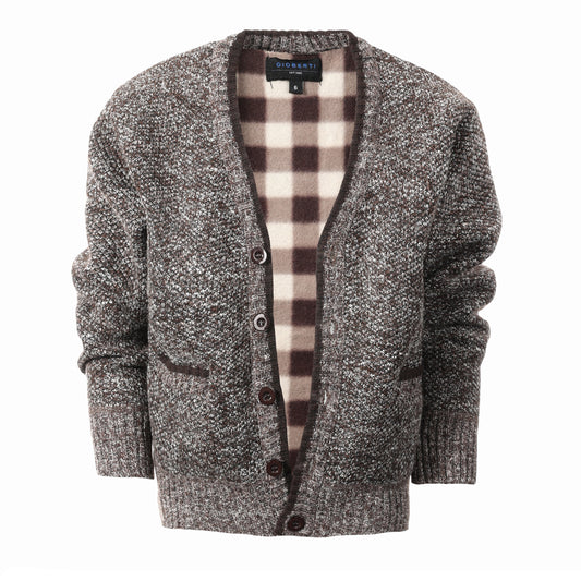 Cardigan Sweater with Soft Brushed Flannel Lining and Pockets -Coffee