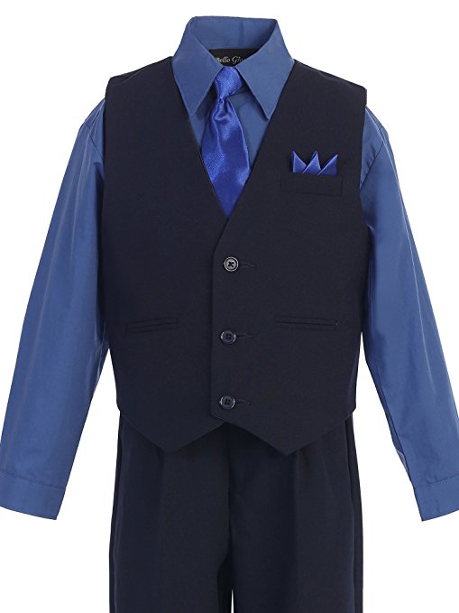 Boys Vest Pants Solid  5 Piece Set With Shirt And Tie -Navy / Royal Blue