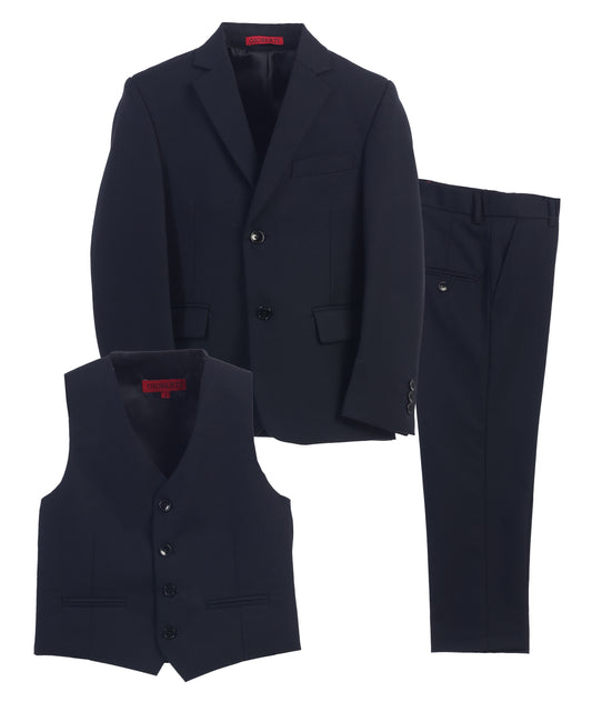 Boys Navy Blue Dress Suit 3 piece Set Jacket Vest Pants