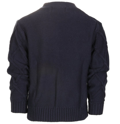 Boys Knitted V-Neck Button Up Cardigan Sweater - Navy