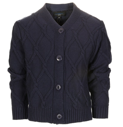 Boys Knitted V-Neck Button Up Cardigan Sweater - Navy