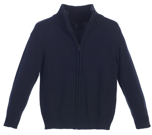Knitted Full Zip 100% Cotton Sweater - Navy