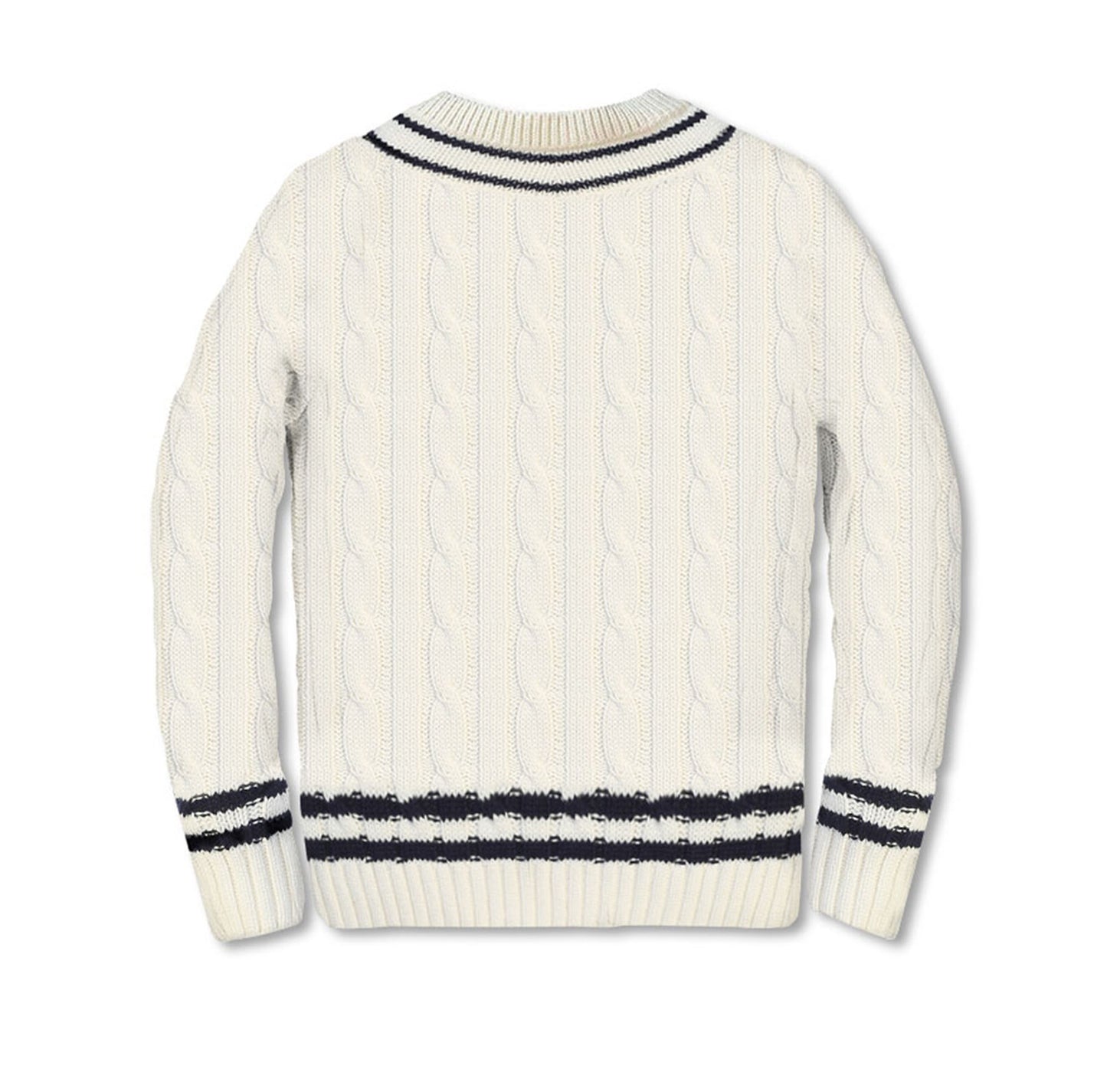 V-Neck Cable Knit Sweater 100% Cotton -White Off
