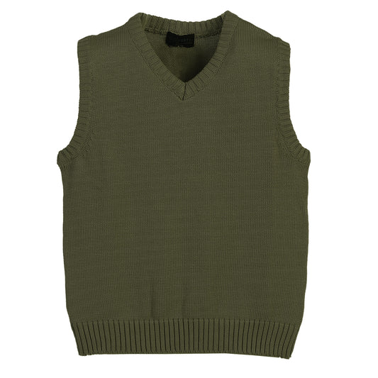 V-Neck 100% Cotton Knitted Pullover Sweater Vest- Olive